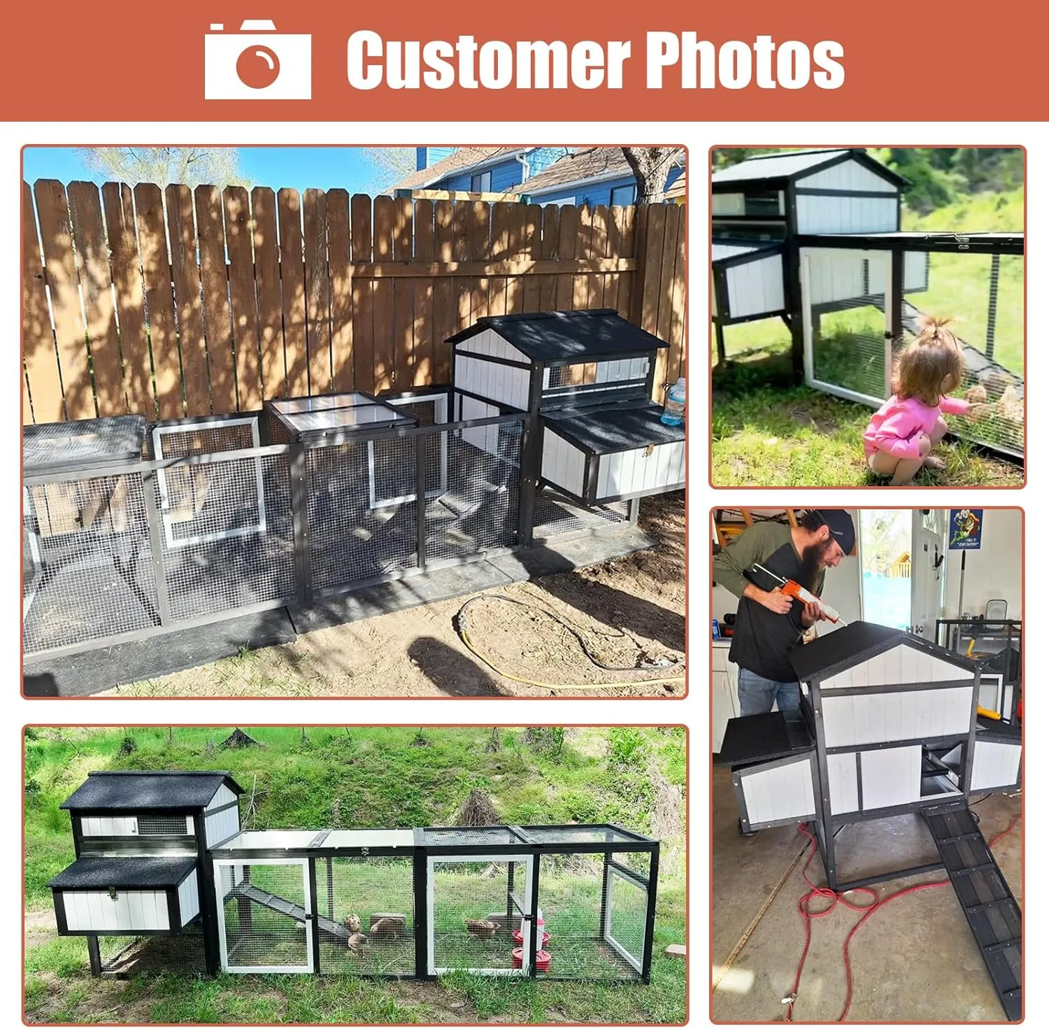 Extra Large Chicken Coop 116" L Wooden Poultry Cage with Run Hen House Outdoor Indoor Chicken Houses for 4-6 Chickens 4 Nesting Boxes, 4 Perches, Tray, Combinable, Gift for Chicken Lovers