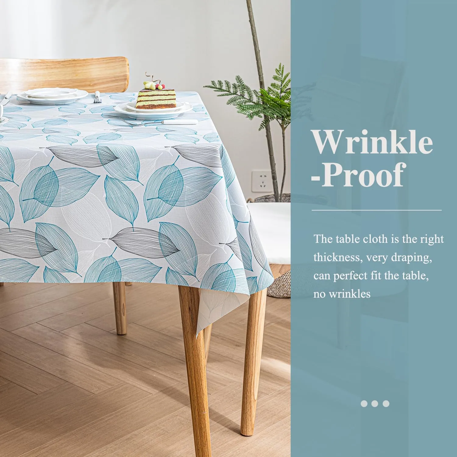 Faux Leather Rectangle Table Cloths Warm Tablecloth for Party, Camping, Picnic, Kitchen and Dining Room Table Decor (Blue Leaves, 71"X55")