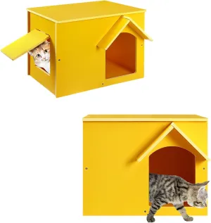 Felmis Outdoor Cat House, Yellow Feral Cat Shelter, Waterproof Stray Cat Outdoor Indoor Pet House for Small Animal with Escape Door