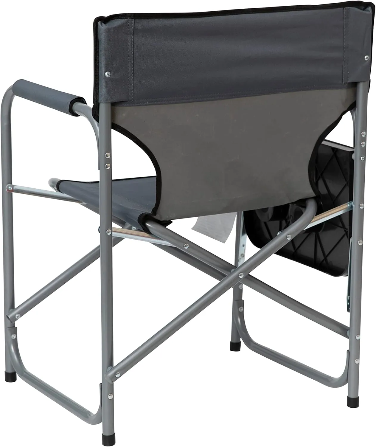 Flash Furniture Benjamin Folding Directors Camping Chair - Portable Gray Sports Chair with Cupholder Side Table - Indoor/Outdoor Steel Tube Framed Foldable Chair
