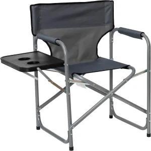Flash Furniture Benjamin Folding Directors Camping Chair - Portable Gray Sports Chair with Cupholder Side Table - Indoor/Outdoor Steel Tube Framed Foldable Chair