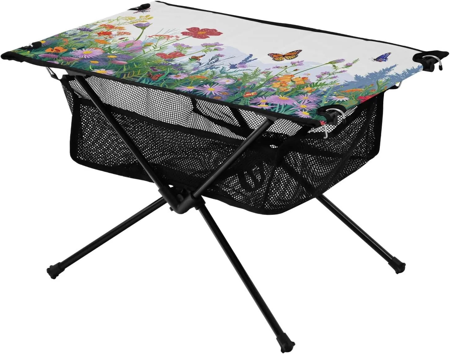 Flowers and Butterflies Portable Folding Camping Table, Compact Lightweight Beach Table with Carrying Bag for Outdoor Picnics, BBQs, Camp