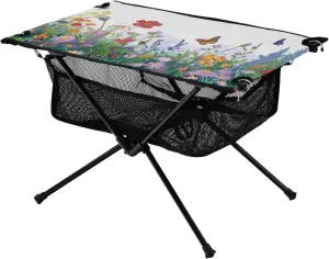 Flowers and Butterflies Portable Folding Camping Table, Compact Lightweight Beach Table with Carrying Bag for Outdoor Picnics, BBQs, Camp