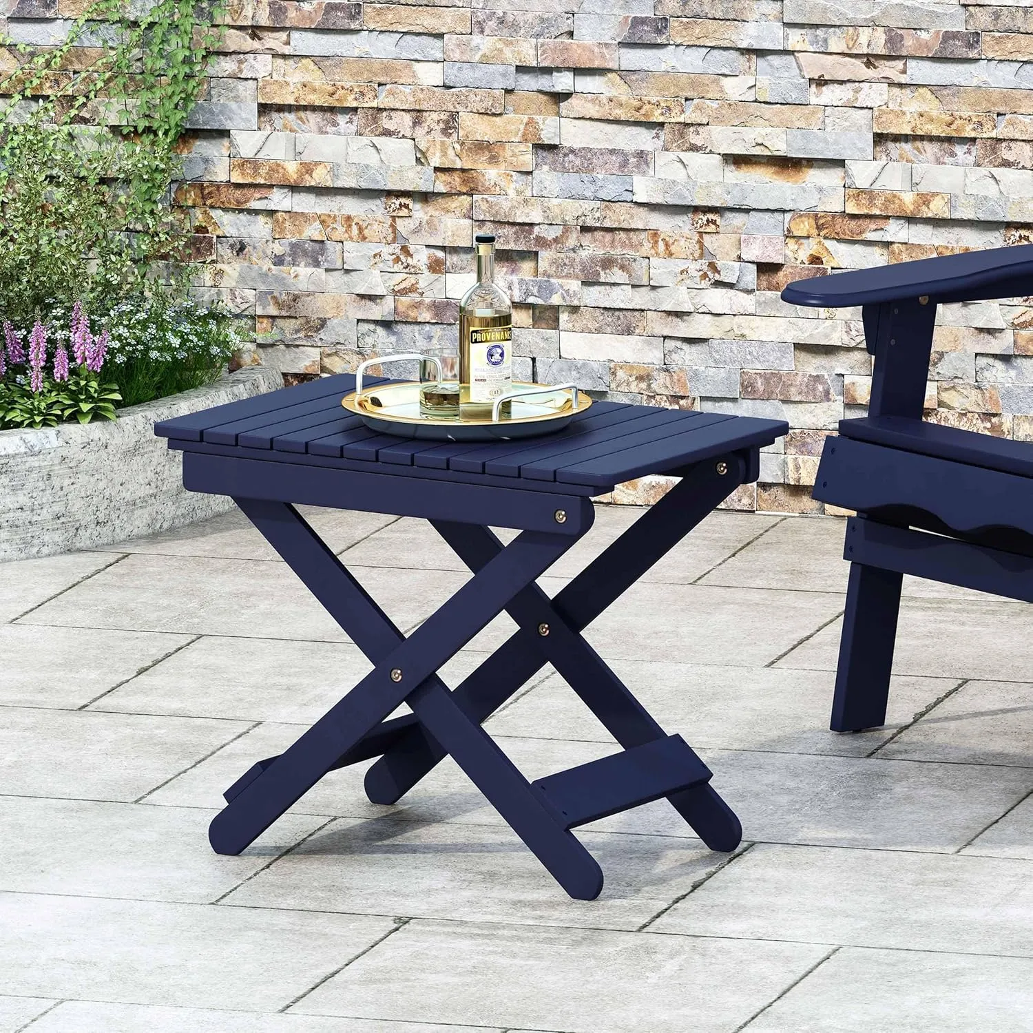 Foldable Outdoor Side Table, Portable Accent Table, Folding Square Table for Balcony, Plants,Pool,Patio,Garden,Deck,Indoor,Outdoor (Navy Blue)