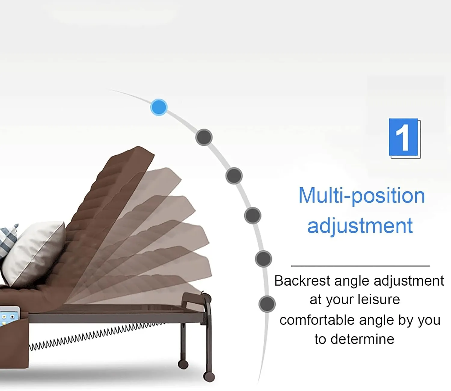 Folding Camp Bed for Adults, Foldable Bed with 6 Adjustable Positions, Heavy Duty Sleeping Cots with Roller Wheels, Armrests and Side Storage Pockets, Fold Up Bed for Travel Outdoor Home Office(White,