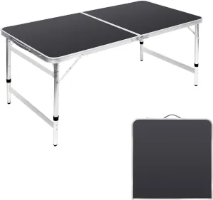 Folding Camping Table 4 Ft Foldable Picnic Table Portable 3 Height Adjustable Aluminum Camp Table Outdoor for Card BBQ Black 47.2×23.6 inch
