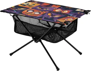 Folding Camping Table Flags with Halloween Elements Compact Expandable Packable Outdoor Table with Storage Bag for Outdoor Cooking Picnic Camp Travel