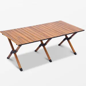 Folding Camping Table, Lightweight Roll-Up Egg Roll Table for 5-7 People, Aluminum Low Portable Picnic Table with Carry Bag for Outdoor, Picnic, BBQ, Backyards, Beach and Party