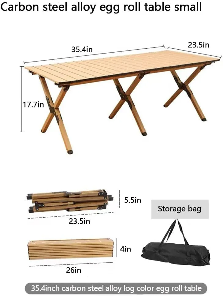 Folding Camping Table, Lightweight Roll-Up Egg Roll Table for 5-7 People, Aluminum Low Portable Picnic Table with Carry Bag for Outdoor, Picnic, BBQ, Backyards, Beach and Party
