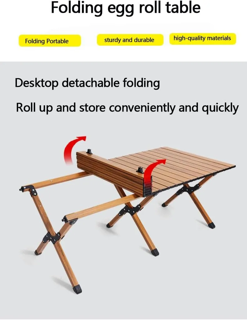 Folding Camping Table, Lightweight Roll-Up Egg Roll Table for 5-7 People, Aluminum Low Portable Picnic Table with Carry Bag for Outdoor, Picnic, BBQ, Backyards, Beach and Party