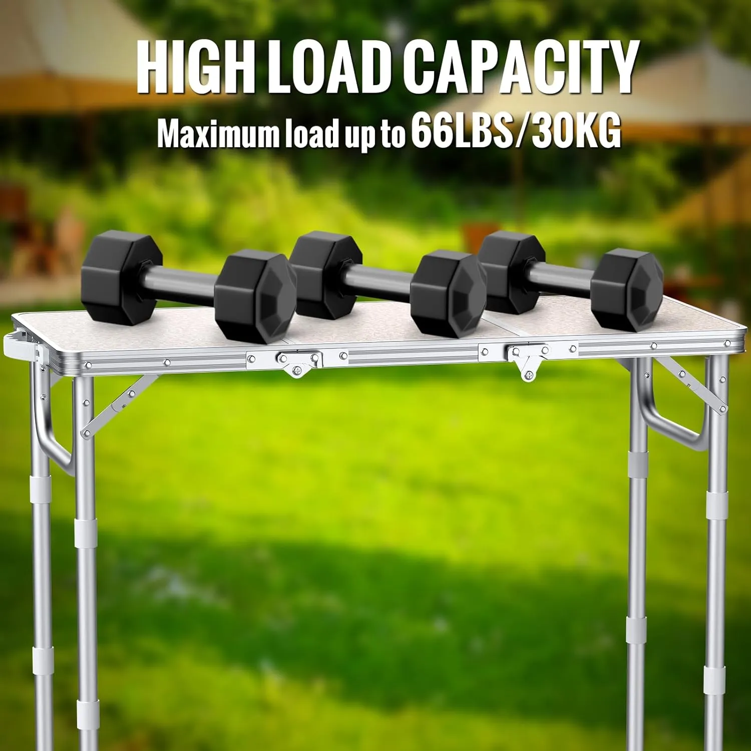 Folding Table for Camping, 3-Adjustable Height Lightweight Folding Picnic Table with Storage Bag, Portable Aluminum Outdoor Table for Outside, Camping, BBQ, 34.2" L x 15.7" W