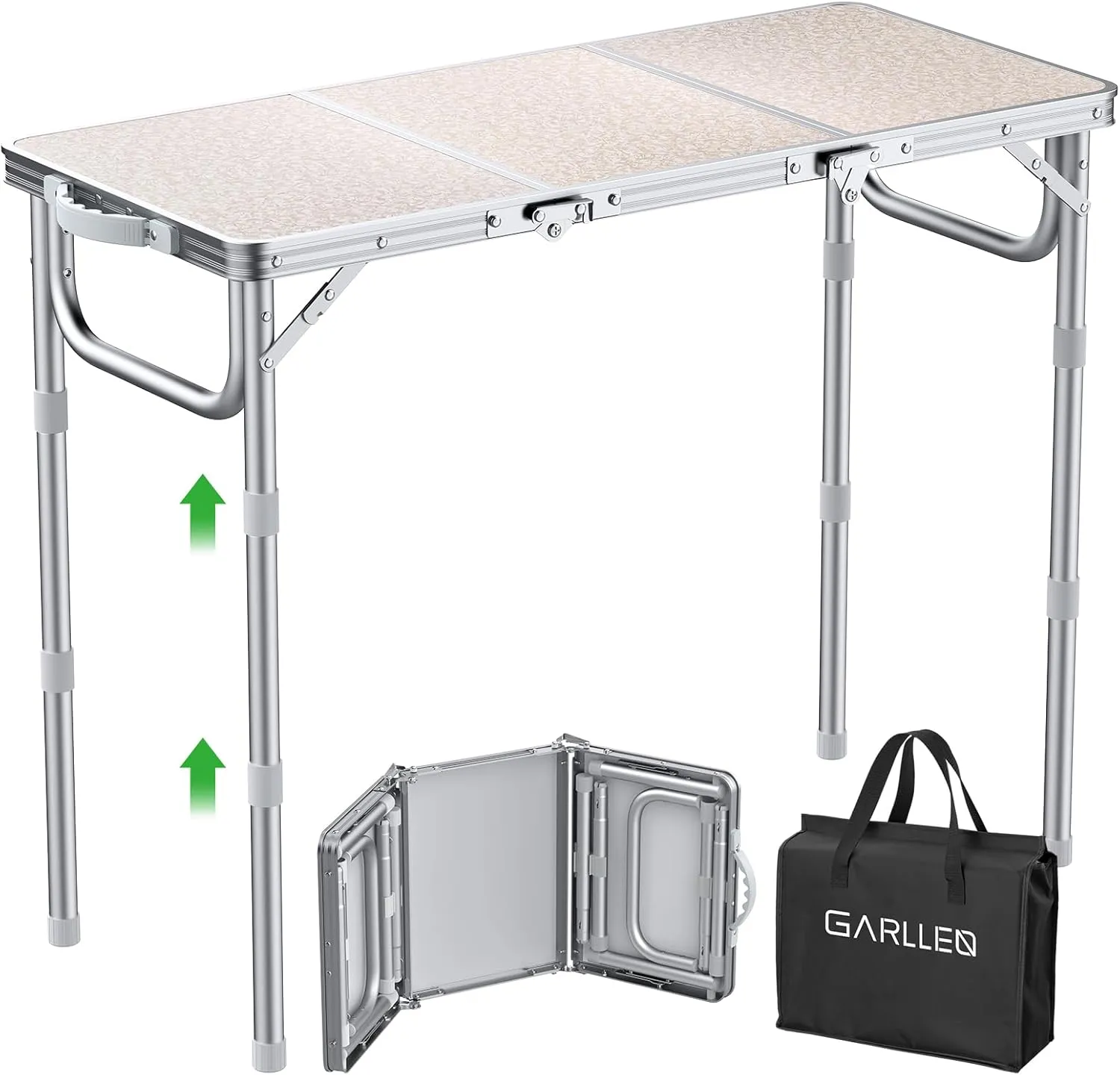 Folding Table for Camping, 3-Adjustable Height Lightweight Folding Picnic Table with Storage Bag, Portable Aluminum Outdoor Table for Outside, Camping, BBQ, 34.2" L x 15.7" W