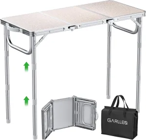 Folding Table for Camping, 3-Adjustable Height Lightweight Folding Picnic Table with Storage Bag, Portable Aluminum Outdoor Table for Outside, Camping, BBQ, 34.2" L x 15.7" W