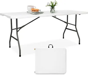 Folding Table HDPE 6FT Foldable Table Portable Banquet Surface Fold-in-Half Desk Utility for Working Meeting Parties, Picnic, Camping, Weddings, Catering, Garden Dining-White