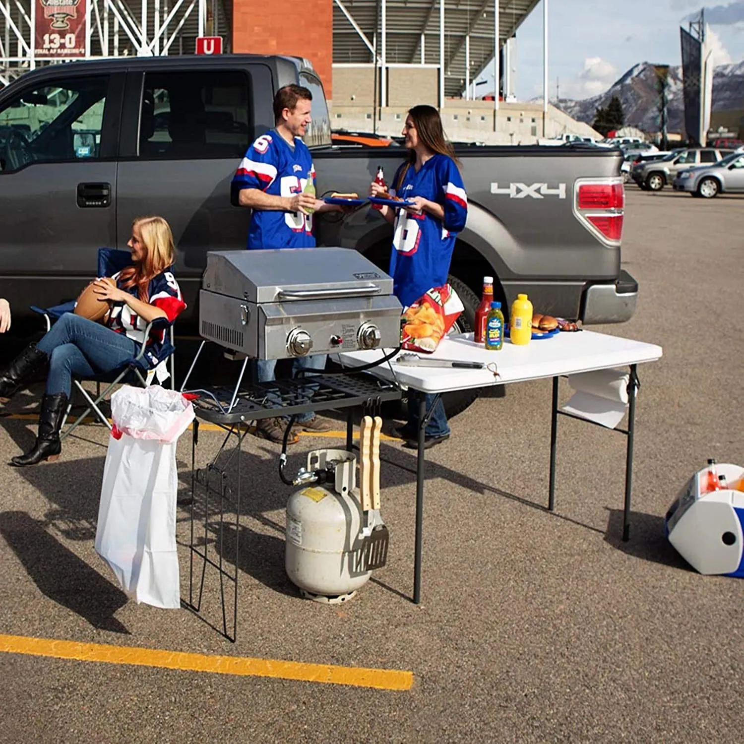 Folding Tailgate Camp Table with Grill Rack, White