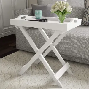 Folding TV Tray Table - Contemporary Side Table with Removable Tray Top for Food Serving, Decor, or Meals - Portable End Furniture for Living Room, Bedroom, or Home Office by Lavish Home (White)
