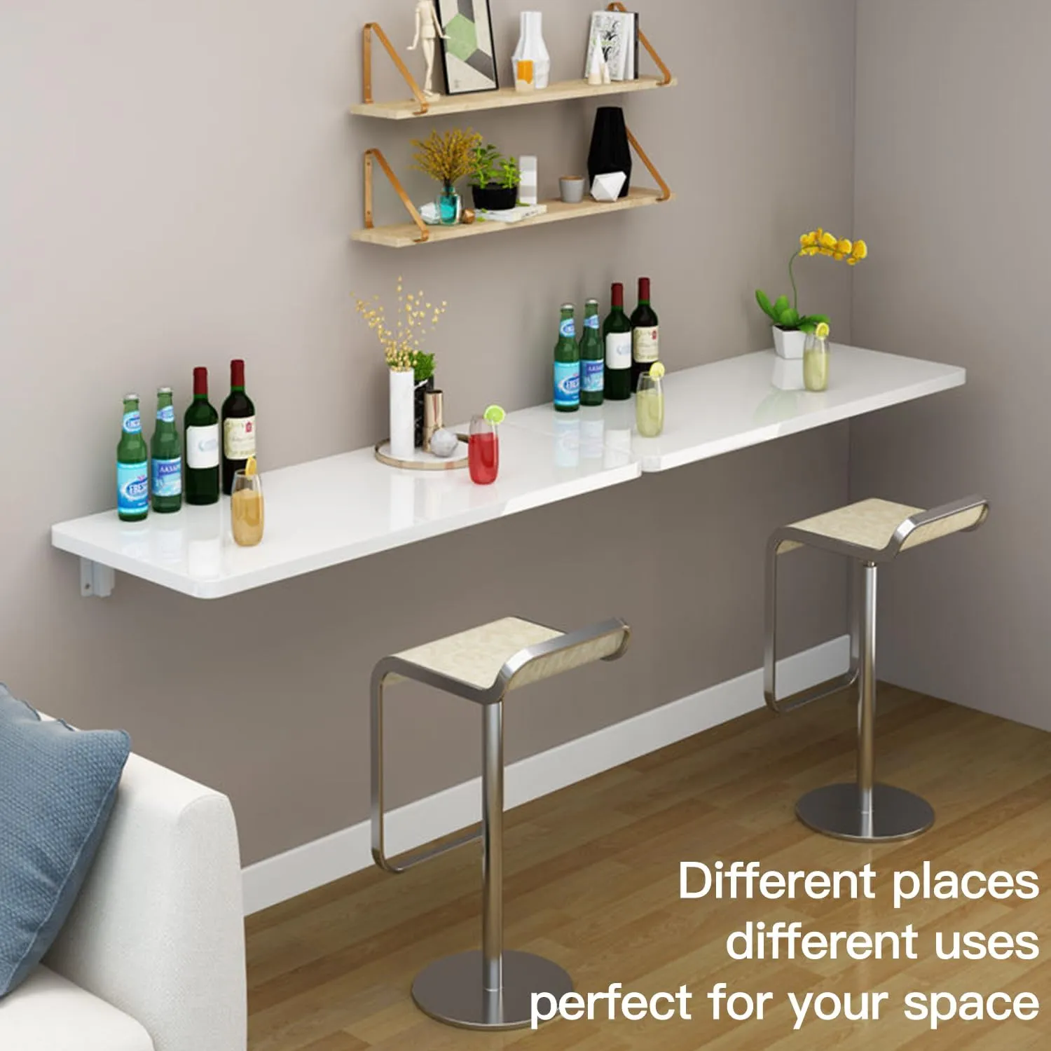 Folding Wall Table - Drop Down Wall Mounted Table - Suitable for Office, Study, Bedroom, Kitchen, Dining Room, Laundry and Other Places - White - 23.6"D x 11.8"W
