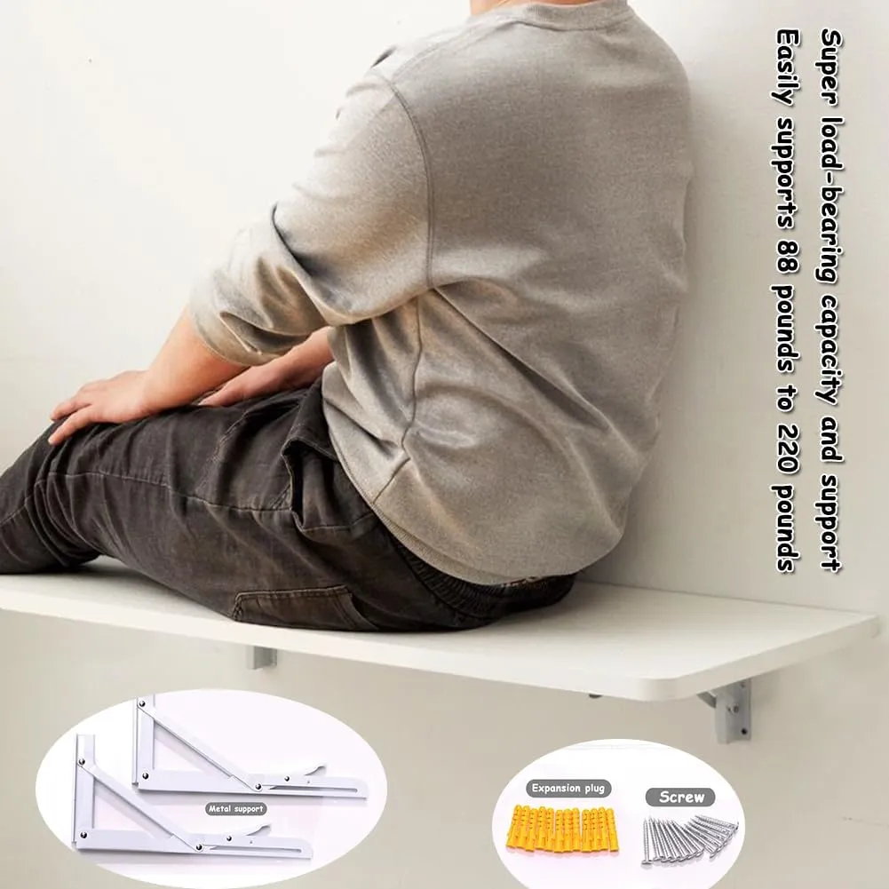 Folding Wall Table - Drop Down Wall Mounted Table - Suitable for Office, Study, Bedroom, Kitchen, Dining Room, Laundry and Other Places - White - 23.6"D x 11.8"W