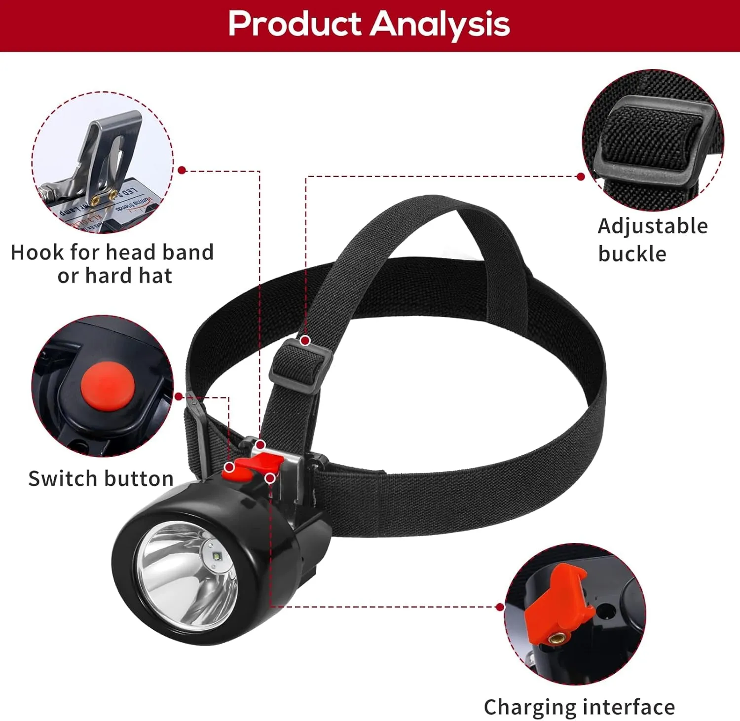 for Mining Mining Light Quick turnaround Flashlight Hunting Coal Rechargeable Proof Lights Headlamp Headlight Waterproof Fishing High-tech Camping Night (Red) Hunting Explosion Miners Coon