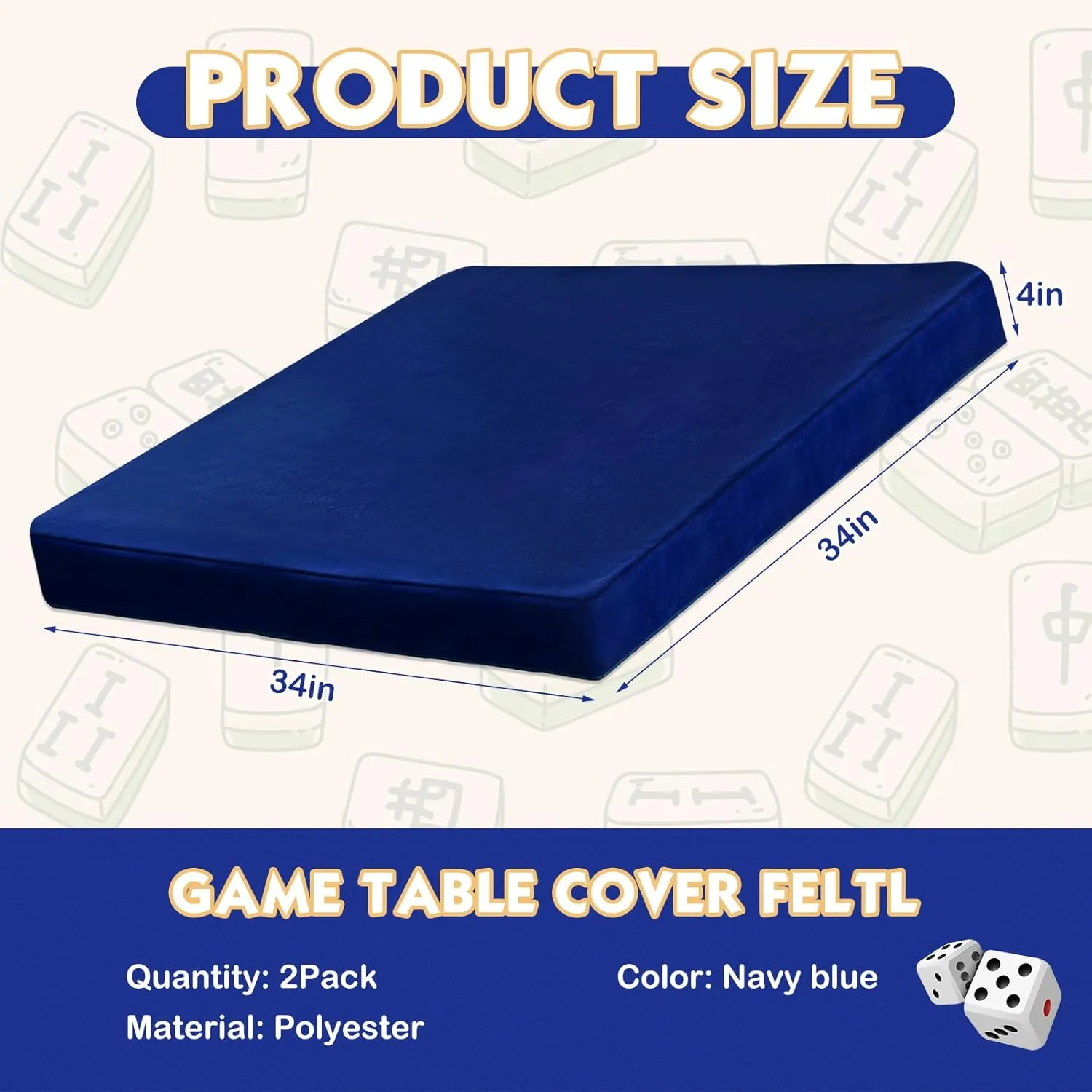 Frienda 2 Pack Game Table Cover 34 x 34 Inches Felt Game Tablecover Folding Tablecloth for Card Table for Playing Poker Mahjong Games