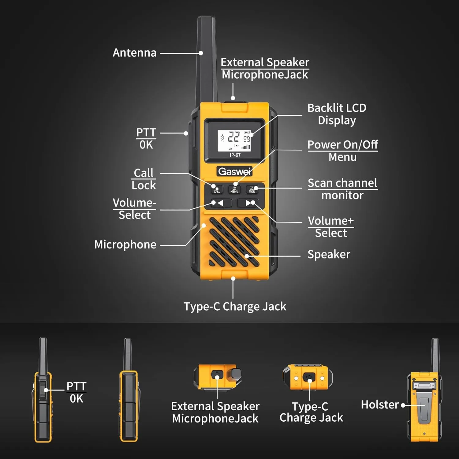 G1pro Profressional Walkie Talkies for Adults, Rechargeable Two Way Radios Long Range, 2 Way Emergency Radio, Waterproof, Shock Resistant (6 Pack)