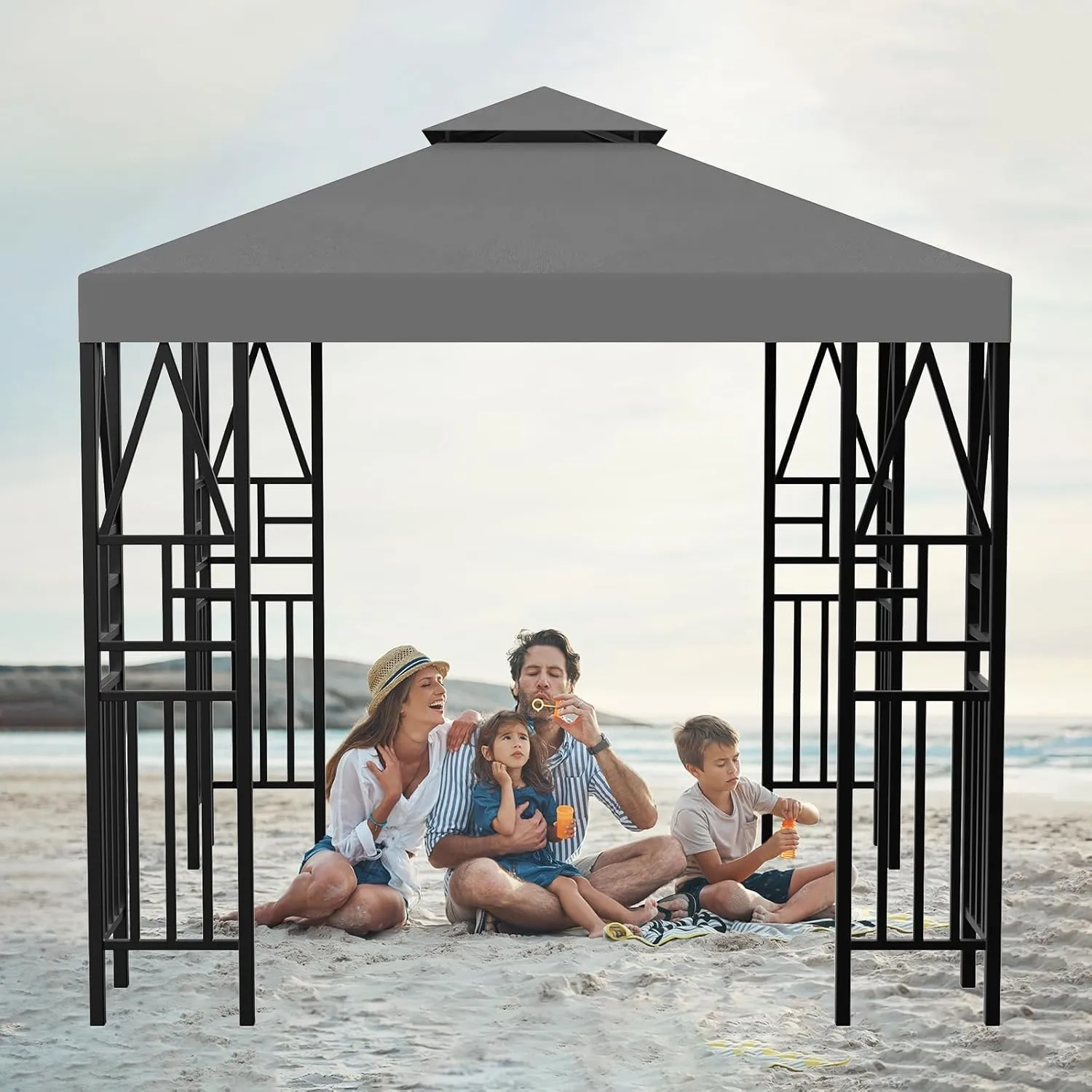 Gazebo Canopy Replacement 10x10ft Outdoor Shelter for Smaller Top Double Tiered Canopy Cover (Darkgrey)