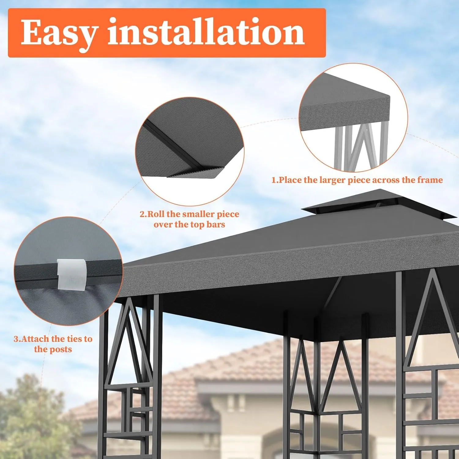 Gazebo Canopy Replacement 10x10ft Outdoor Shelter for Smaller Top Double Tiered Canopy Cover (Darkgrey)
