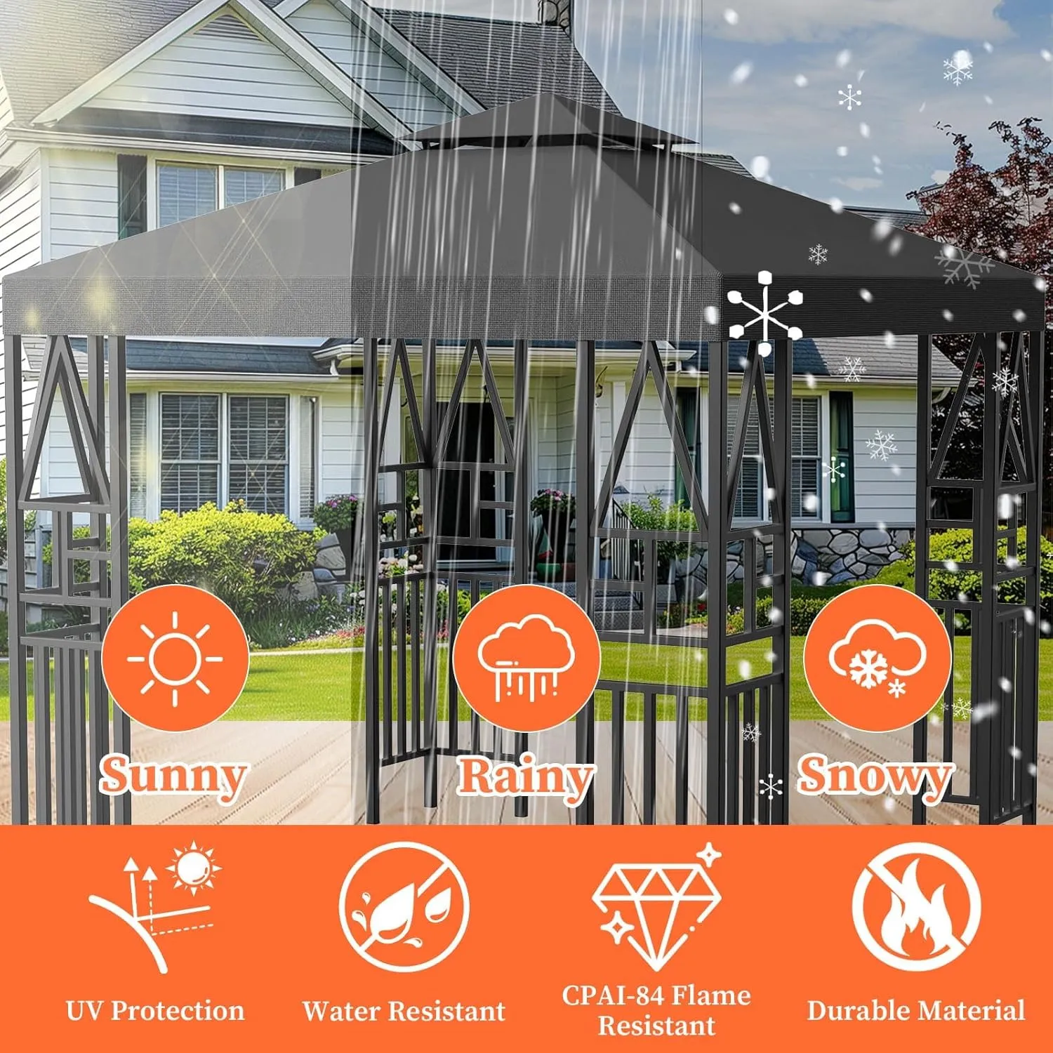 Gazebo Canopy Replacement 10x10ft Outdoor Shelter for Smaller Top Double Tiered Canopy Cover (Darkgrey)