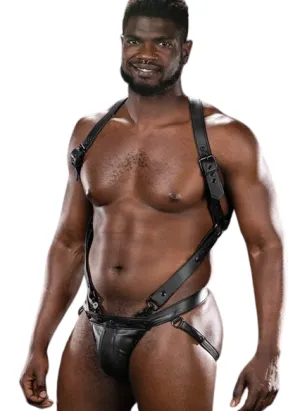 Genuine Leather Bondage Harness With Jockstrap
