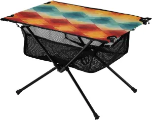 Geometric Painted Portable Folding Camping Table, Compact Lightweight Beach Table with Carrying Bag for Outdoor Picnics, BBQs, Camp