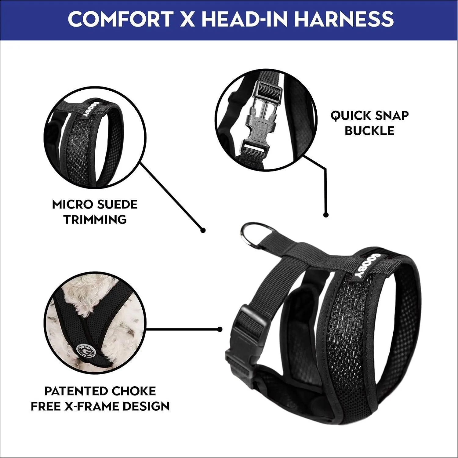 Gooby Comfort X Head-in Harness - S/M Black SM (11.5" Neck, 15.5" Chest, 10" Length)