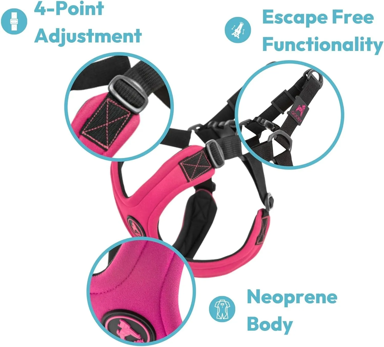 Gooby - Escape Free Sport Harness, Small Dog Step-In Neoprene Harness for Dogs that Like to Escape Their Harness, Turquoise, Small