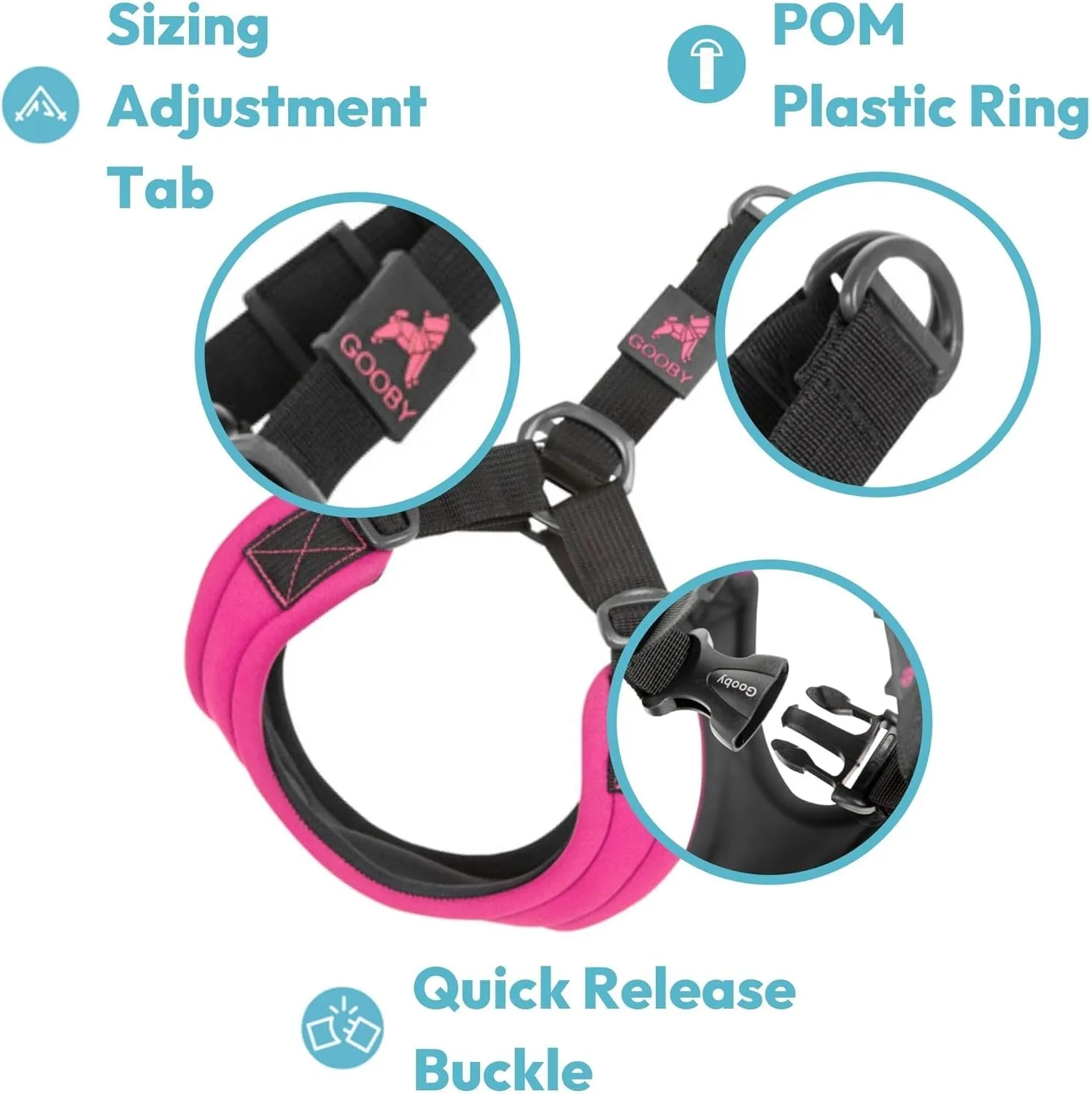 Gooby - Escape Free Sport Harness, Small Dog Step-In Neoprene Harness for Dogs that Like to Escape Their Harness, Turquoise, Small