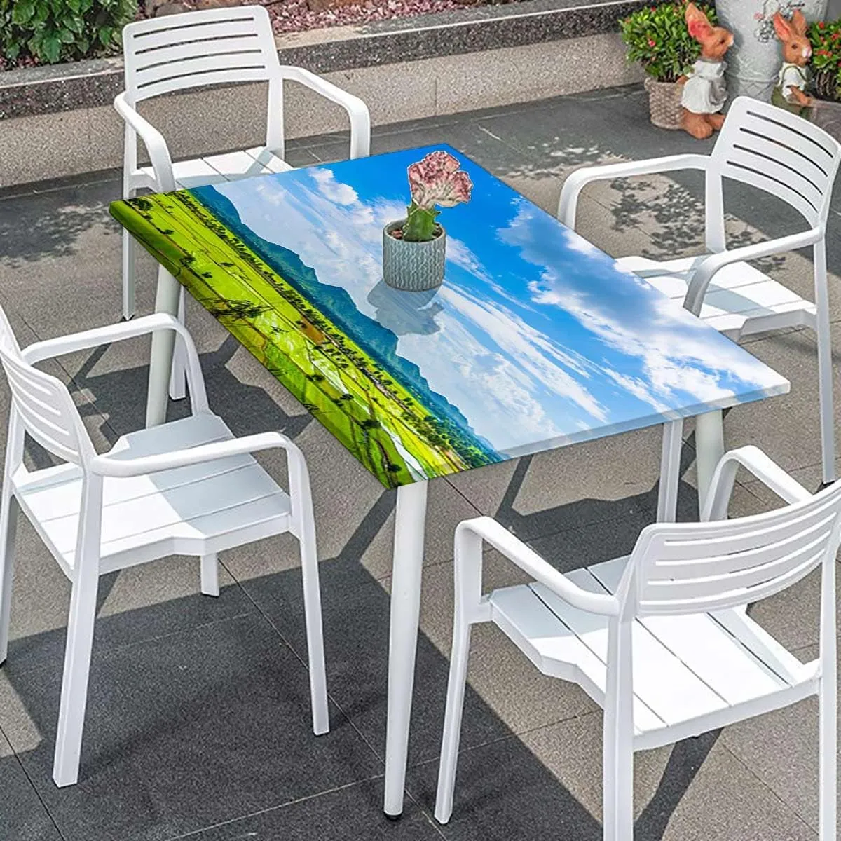 Green Blue Rectangle Tablecloth, Spring Alpine Meadow Rectangle Table Cover for Outdoor Picnic Camping Parties Agriculture Landscape Fits up 5 Foot Tables