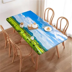 Green Blue Rectangle Tablecloth, Spring Alpine Meadow Rectangle Table Cover for Outdoor Picnic Camping Parties Agriculture Landscape Fits up 5 Foot Tables