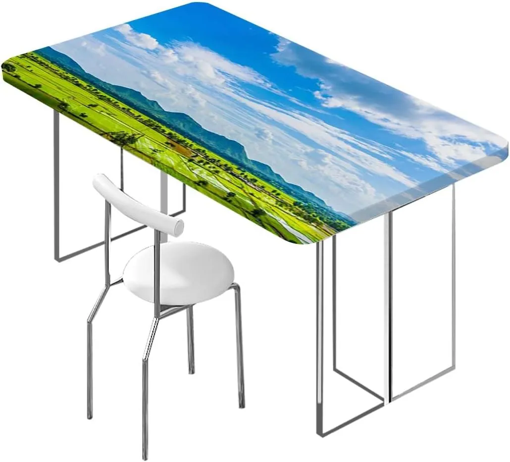 Green Blue Rectangle Tablecloth, Spring Alpine Meadow Rectangle Table Cover for Outdoor Picnic Camping Parties Agriculture Landscape Fits up 5 Foot Tables