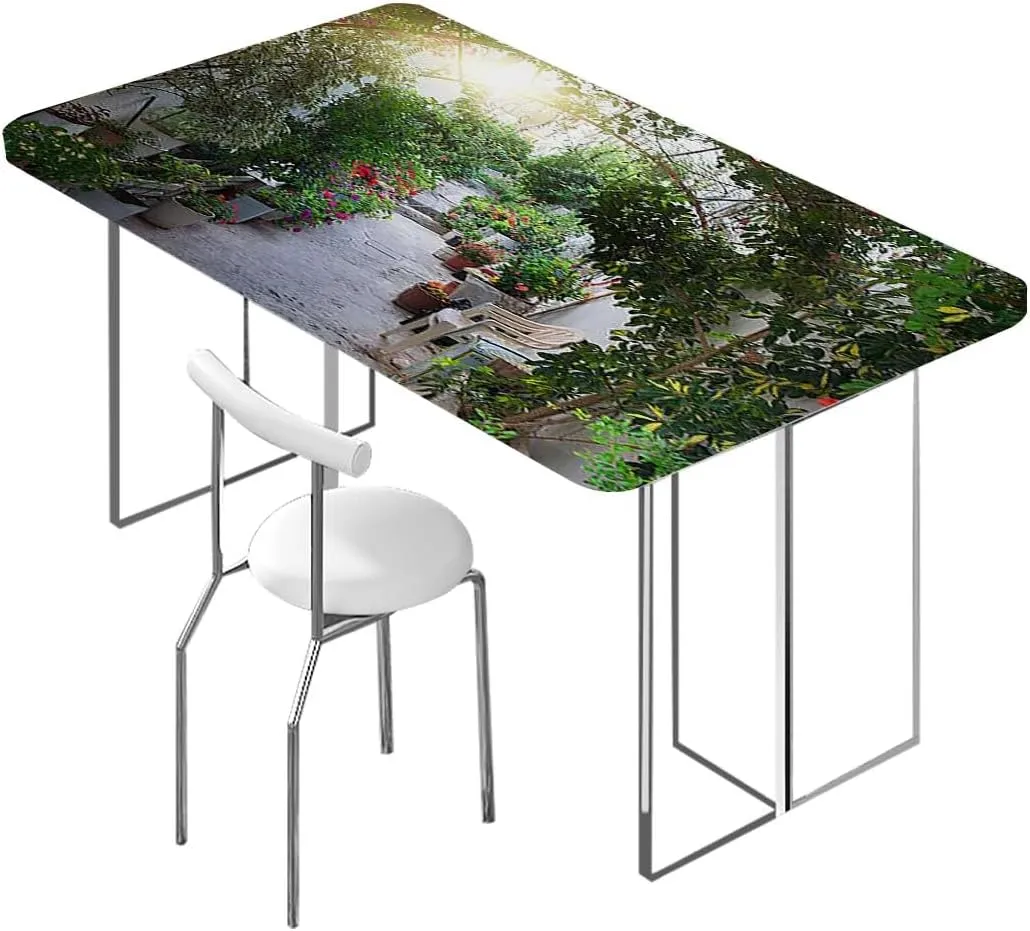 Green Red Elastic Tablecloth Ornamental Plants Garden Indoor or Outdoor Fitted Table Covers for Banquet Tables Country Flower Arches Fits up 4 Foot Tables