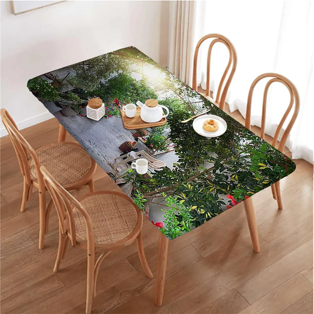 Green Red Elastic Tablecloth Ornamental Plants Garden Indoor or Outdoor Fitted Table Covers for Banquet Tables Country Flower Arches Fits up 4 Foot Tables