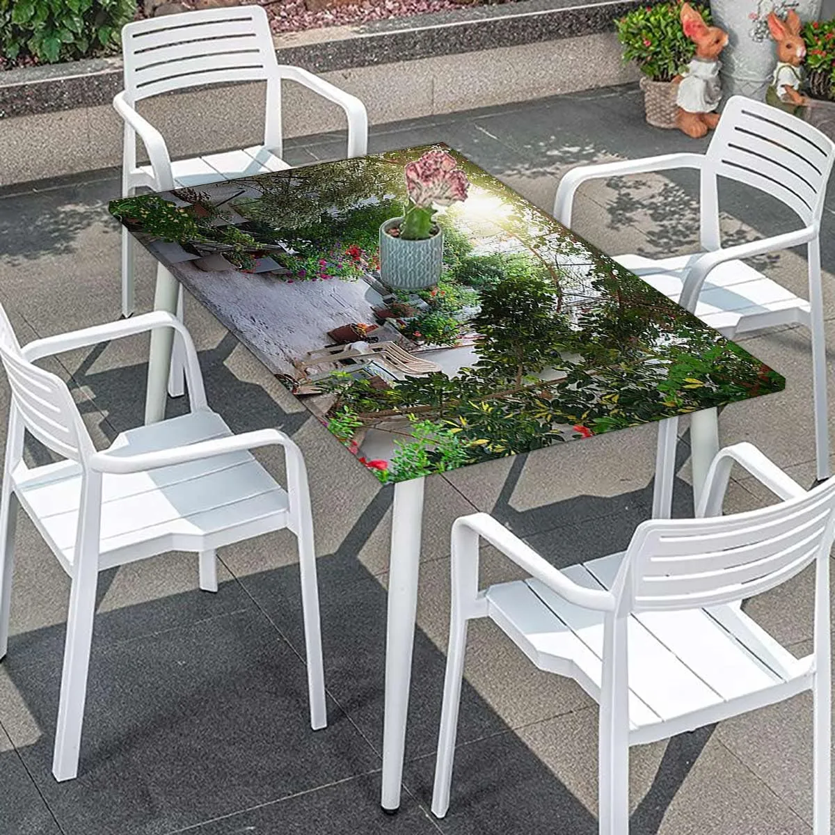 Green Red Elastic Tablecloth Ornamental Plants Garden Indoor or Outdoor Fitted Table Covers for Banquet Tables Country Flower Arches Fits up 4 Foot Tables