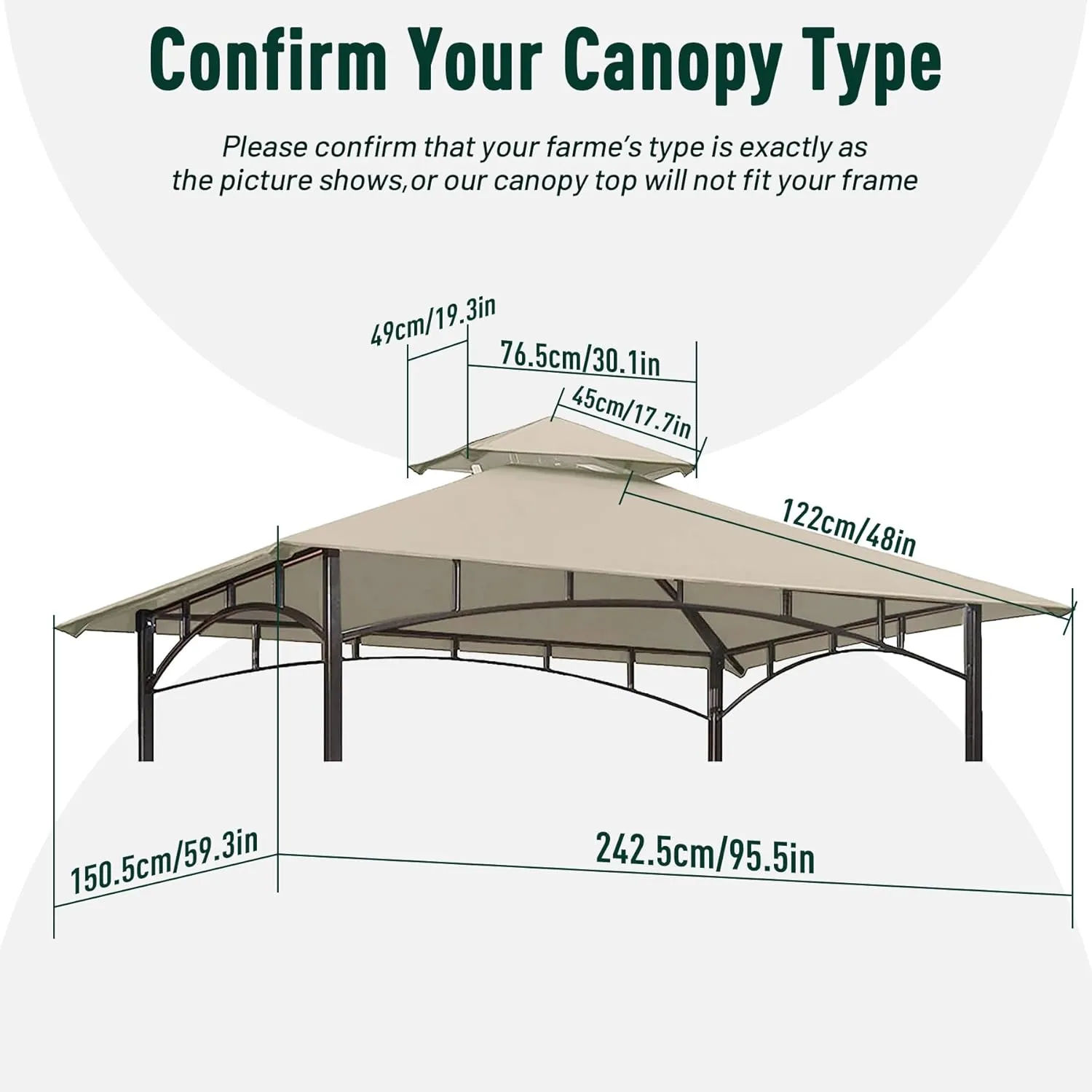 Grill Gazebo Replacement Canopy Roof, 5' x 8' Outdoor BBQ Gazebo Canopy Top Cover, Double Tired Grill Shelter Cover with Durable Polyester Fabric, Fit for Model L-GG001PST-F, Beige