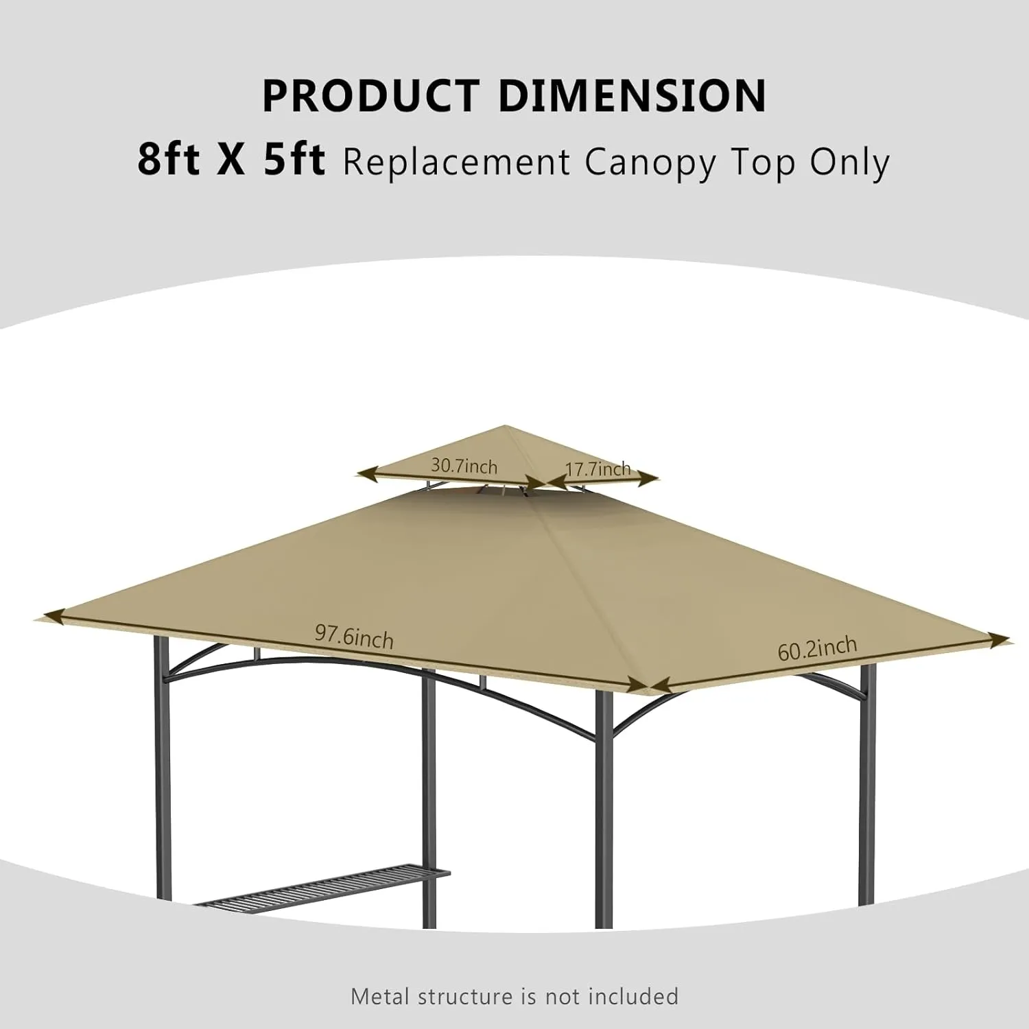 Grill Gazebo Replacement Canopy Top Only - 5' x 8' Outdoor BBQ Gazebo Canopy Roof, Waterproof Double Tiered Shelter Cover Fit for Model L-GG001PST-F