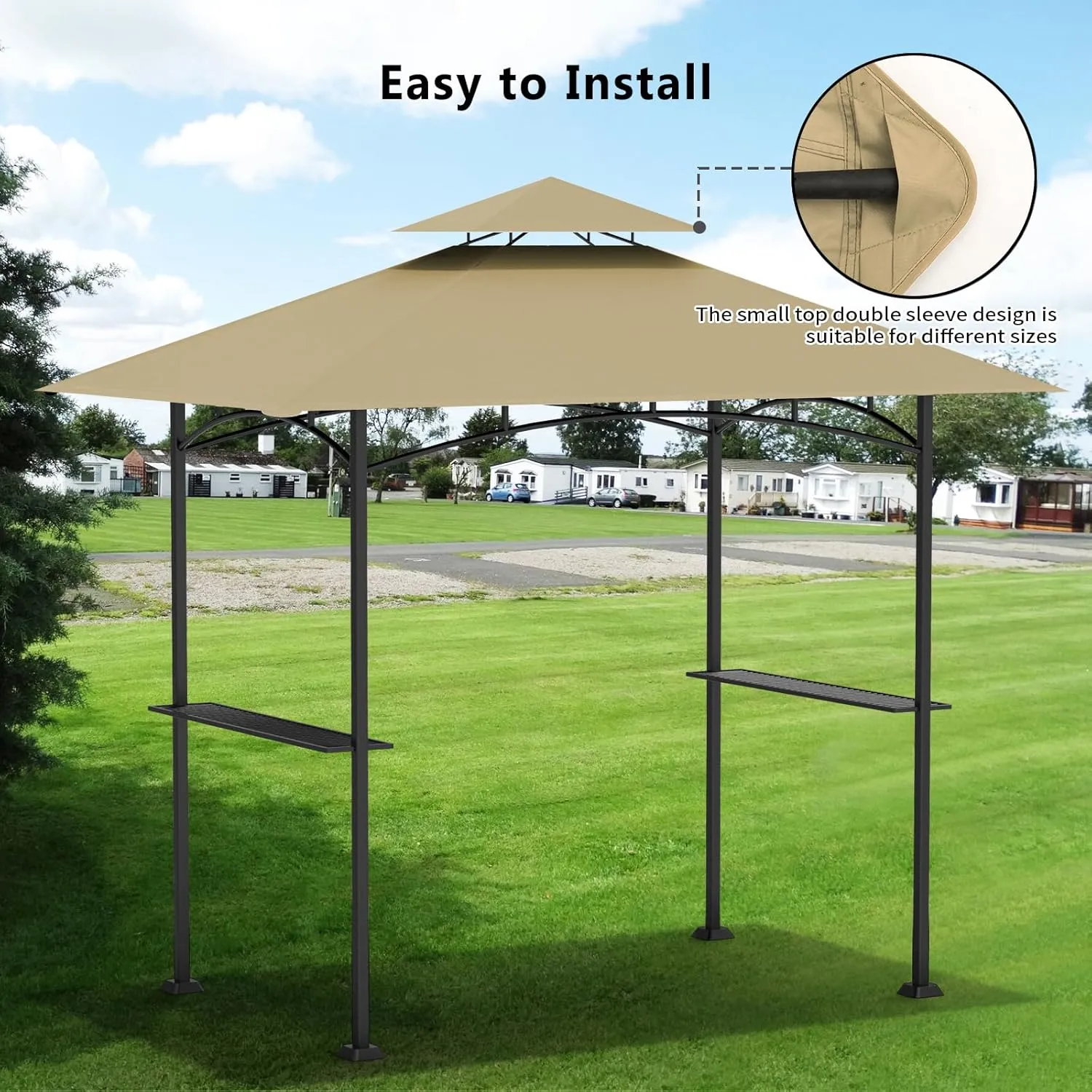 Grill Gazebo Replacement Canopy Top Only - 5' x 8' Outdoor BBQ Gazebo Canopy Roof, Waterproof Double Tiered Shelter Cover Fit for Model L-GG001PST-F