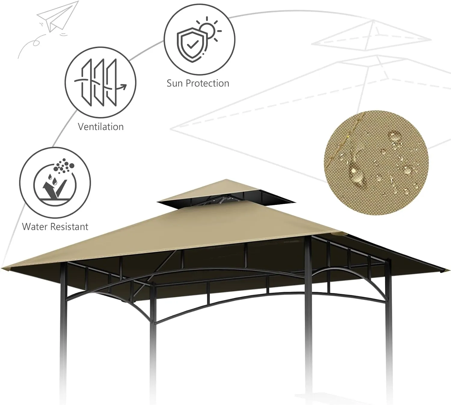 Grill Gazebo Replacement Canopy Top Only - 5' x 8' Outdoor BBQ Gazebo Canopy Roof, Waterproof Double Tiered Shelter Cover Fit for Model L-GG001PST-F