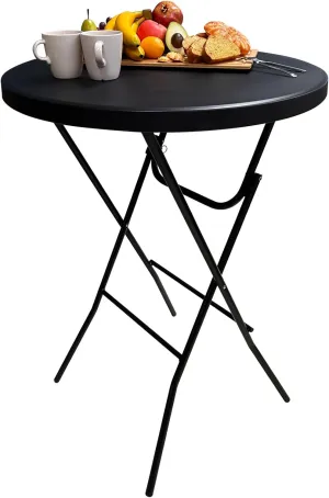 GUAGUA 32" Round Plastic Folding High Top Cocktail Table Portable Folding Bar Table with Removable Gray Legs, Indoor Outdoor for Parties, Speech, Dining (Black)
