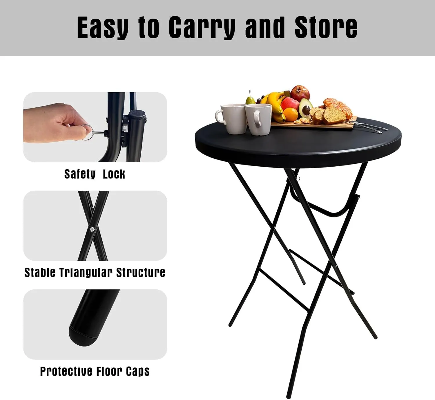 GUAGUA 32" Round Plastic Folding High Top Cocktail Table Portable Folding Bar Table with Removable Gray Legs, Indoor Outdoor for Parties, Speech, Dining (Black)