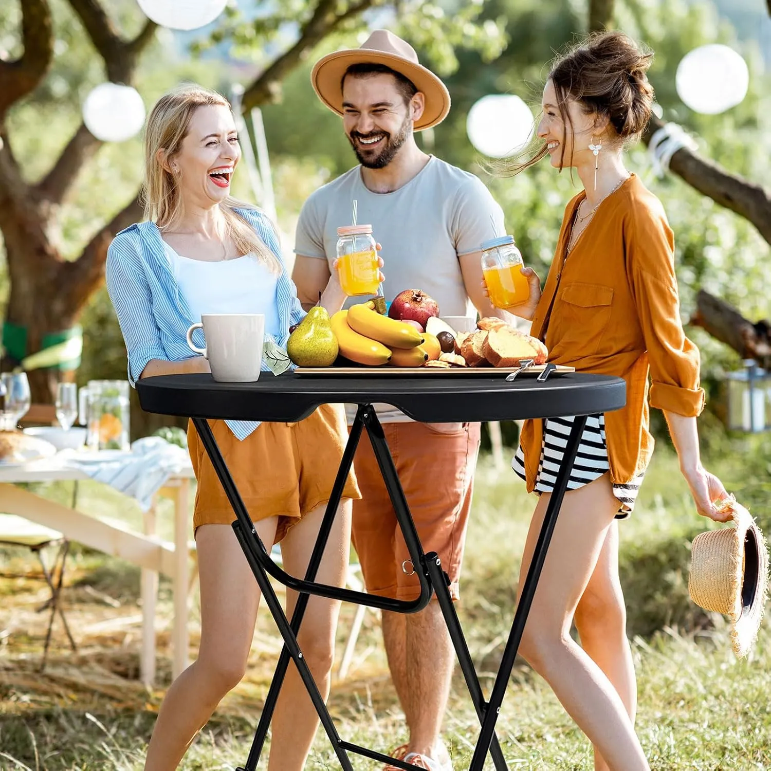 GUAGUA 32" Round Plastic Folding High Top Cocktail Table Portable Folding Bar Table with Removable Gray Legs, Indoor Outdoor for Parties, Speech, Dining (Black)