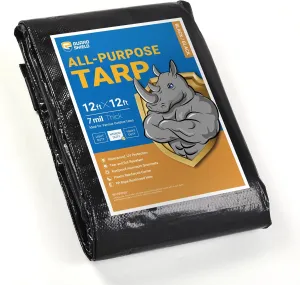 GUARD SHIELD Black Tarp Waterproof 12x12 Feet Medium Duty All Purpose Poly Tarps Cover 7mil