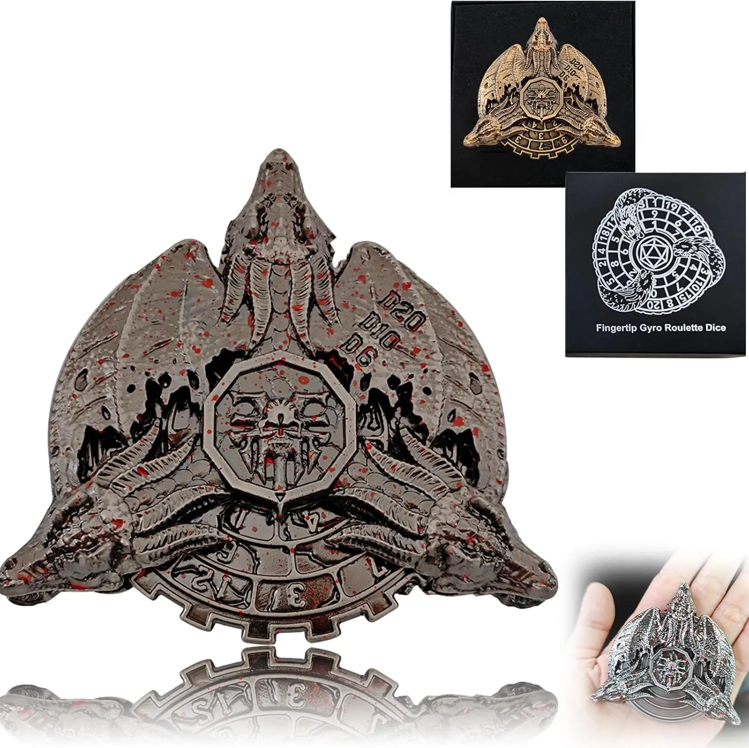 Guardian Dragon Roulette Dice Spinner for DND Dice Set, 7-in-1 Dragon Metallic D&D Dice with Gift Case for Dungeons and Dragon Game, RPG Role Playing Table Game Gifts (Bloodstains)