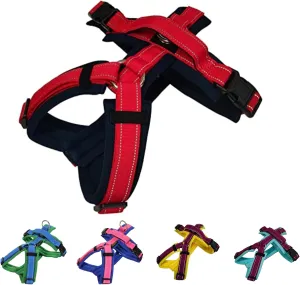 [白山:Hakusan] Zero Dog Harness Made by Japan, Safe - No chocking/Hard to Disconnect, Great fit - Easy Put on and Off/Adjustable, Reflector, S - Medium Dog, Two-Tone Navy x Red