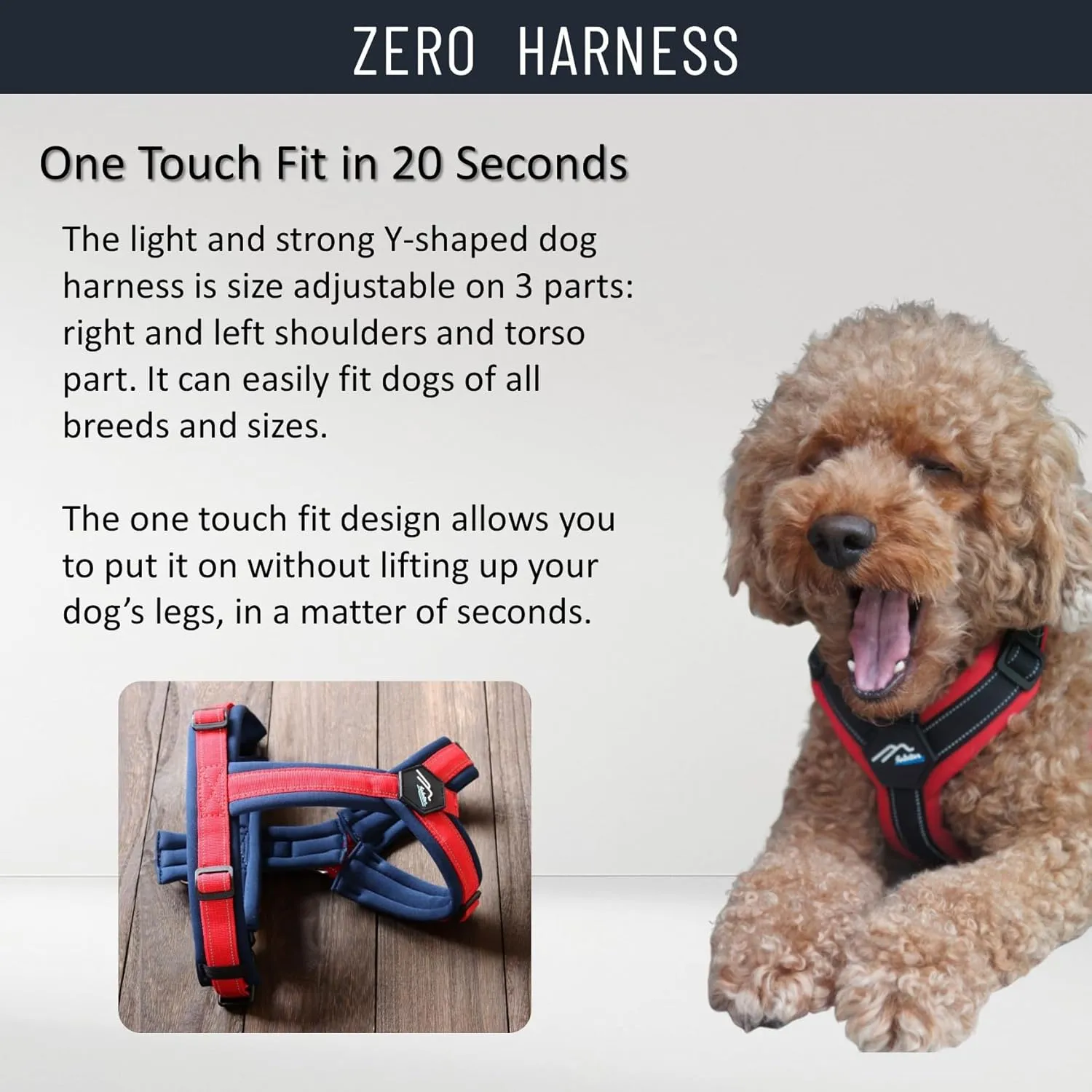 [白山:Hakusan] Zero Dog Harness Made by Japan, Safe - No chocking/Hard to Disconnect, Great fit - Easy Put on and Off/Adjustable, Reflector, S - Medium Dog, Two-Tone Navy x Red